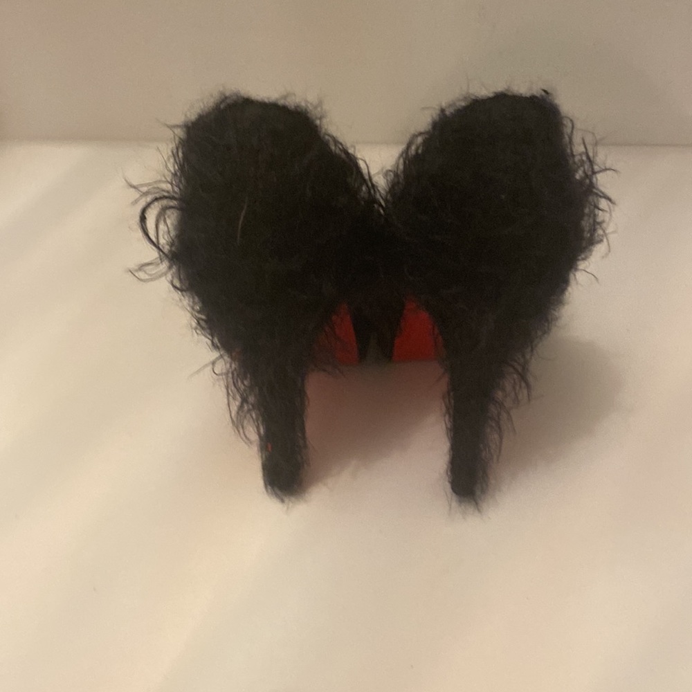Christian Louboutin Black Fuzzy Open Toe Pumps - image 3